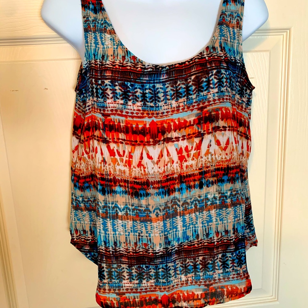 Pink rose colorful sleeveless top.     **BOGO same or less$
